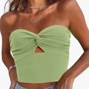 Amazon Light Green Tube Top Twist Knot Bandeau Ribbed Knit